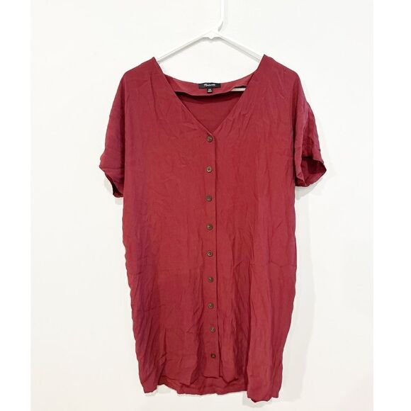 Madewell button front easy dress maroon - Picture 3 of 6